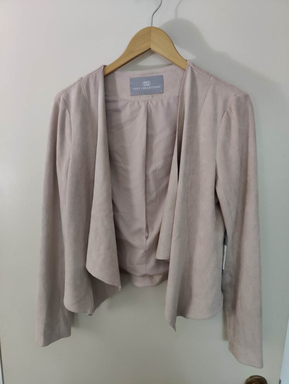 Tart Collections Open-Front Draped Jacket in Soft Blush Faux Suede